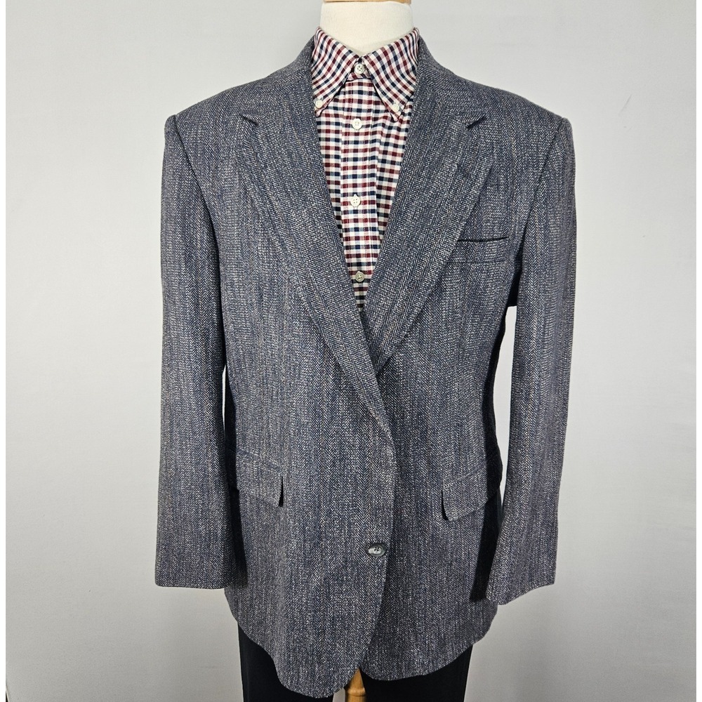 Haggar Men's Sport Coat Blazer Two Button Blueish Gray Poly Wool Silk Blend 44R